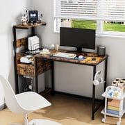 Brown Computer Desk With Power Socket & Storage, Reversible Shelf Arrangement, Framework, Led Lights, Ports, Headphone Hook Provision Home Office Gaming Brown, Outlet Shelves, Setup, Build, Feature