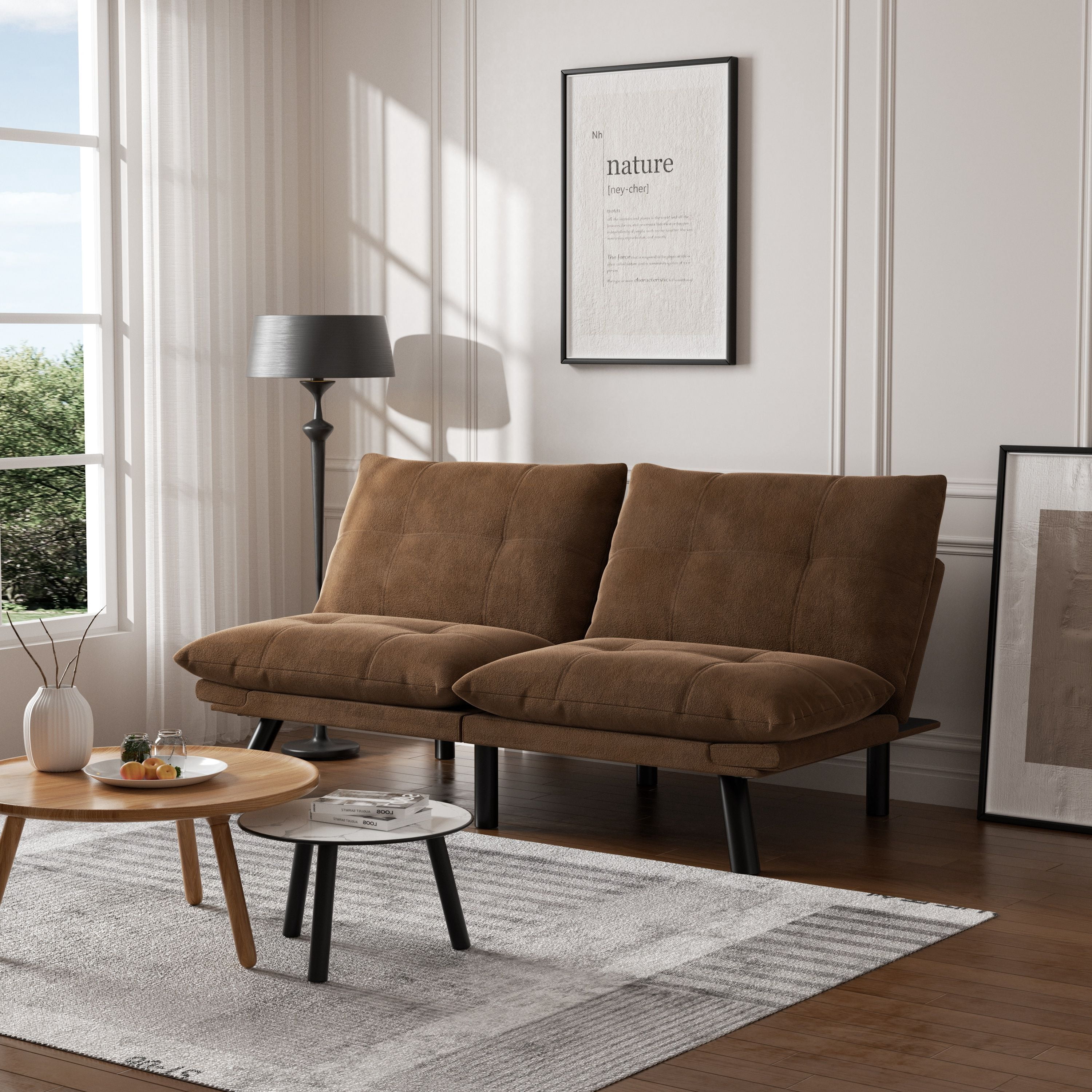 Brown Convertible Sofa Bed – 2-in-1 Folding Modern Sleeper, Adjustable ...