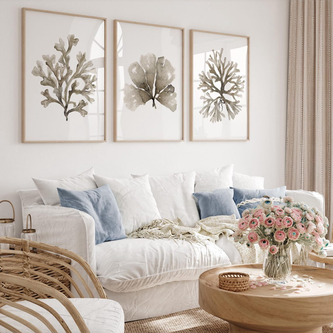 Curated visual reference: Gallery Detail: Brown Coral Minimalist Coastal Botanical Decor Set 3 Stretched Canvas