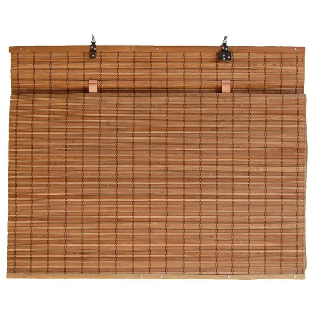Brown Cordless Bamboo Slat Roll Up Blind with Privacy Backer Liner - 30-Inch Wide by 72-Inch Long