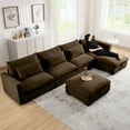 thumbnail image 1 of Brown Corduroy Sectional For Living Area, 4 Seat With 2 Storage Ottomans, Back Pillows 4 Couch Area Stools, Lumbar, 1 of 6