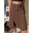 thumbnail image 1 of Brown Cotton Denim A-Line Skirt With Button Front And Pockets, 1 of 8