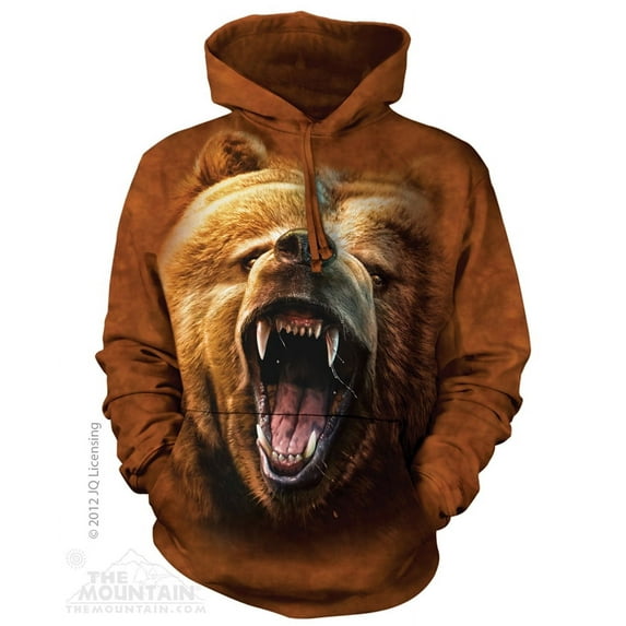 Brown Cotton Grizzly Growl Awesome Animal Hoodie (2X-Large) NEW