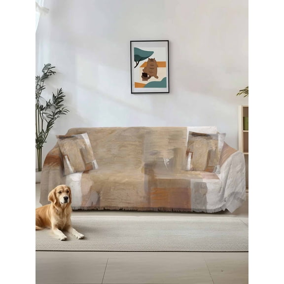 Brown Couch Cover, Abstract Paint Texture Retro Smudge Graffiti Art Sofa Cover Blanket for Loveseat Couches, Sectional Sofa Slipcover Furniture Protector for Living Room Bedroom 71''x118''