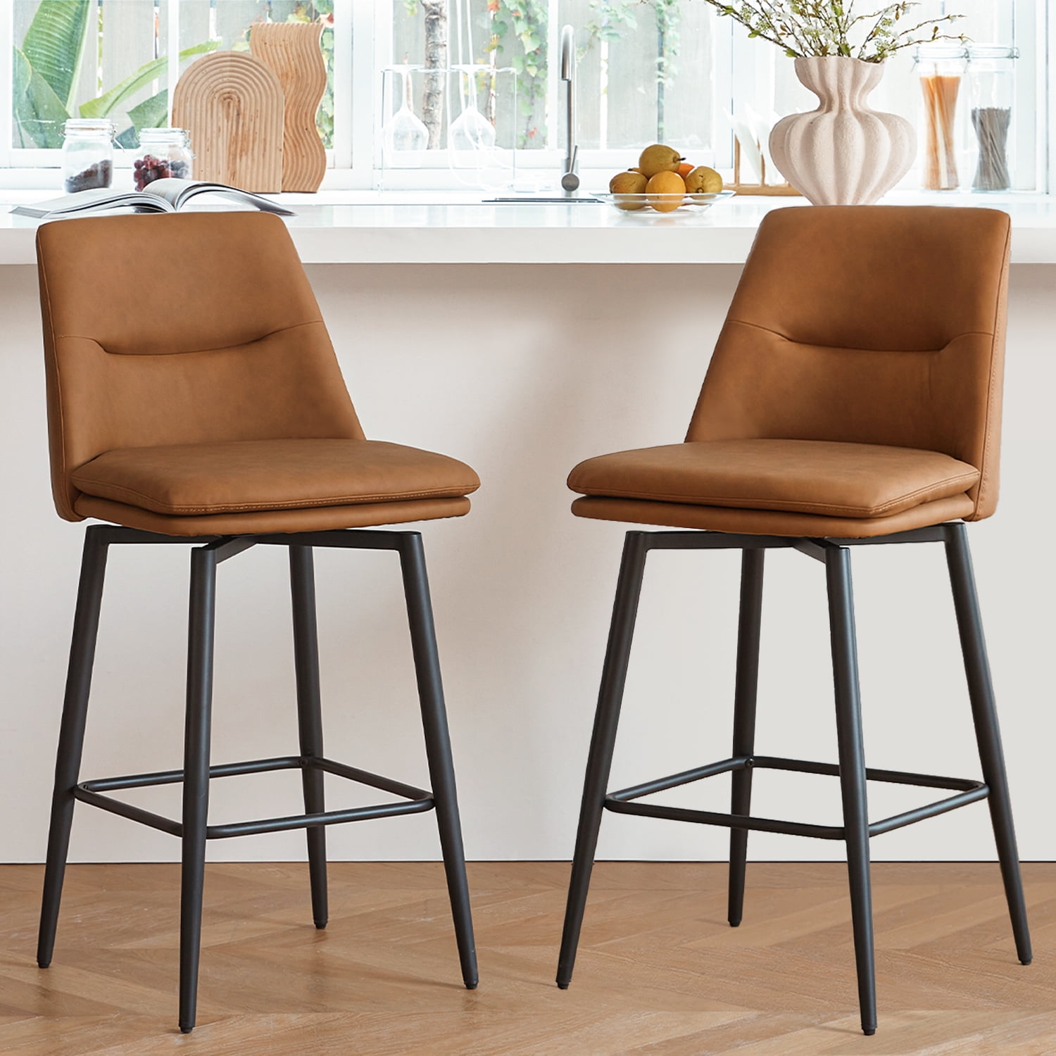 Brown Counter Height Bar Stools Set of 3,27 Inch Seat Height with Back ...
