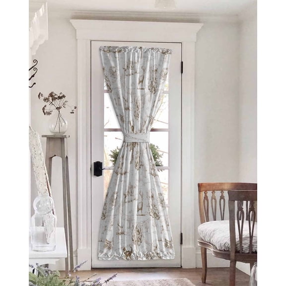 Brown Country Blackout Door Curtains for French, Glass,Front, Back, Patio Door, Abstract Farmhouse Rustic Tree Animals Thermal Insulated Rod Pocket Window Curtain Drapes With Tiebacks 25"x72"