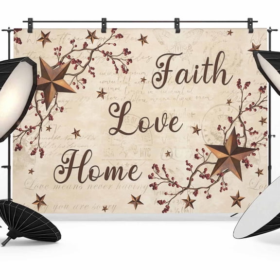 Brown Country Stars Photography Backdrop 7x5FT, Retro Faith Love Home Berries Farmhouse Photo Backdrops, Background for Photography Studio Photo Studio Background, Back Drop for Photoshoot