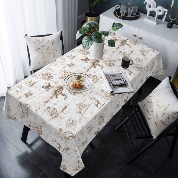 Brown Country Tablecloth Rectangle Table Cloth 60x120 , Waterproof Tablecloth Outdoor Table Cloth, Abstract Farmhouse Rustic Tree Animals Washable Table Cover for Kitchen Dining Party