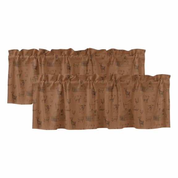 Brown Country Valances for Windows, Decorative Rod Pocket Window Valance Curtains, Farmhouse American Rustic Cabins Animals Short Curtain Drapes for Kitchen/Living Room, 2 Panels, 42" W x 12" L