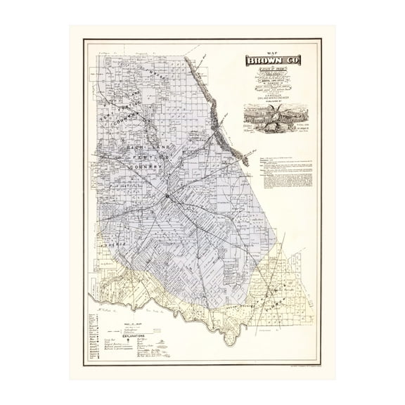 Brown County Texas Art, 1876 Vintage Map of Brown County TX History Wall Decor Gift, Old Brown County TX Map - 24" x 36" Unframed Print