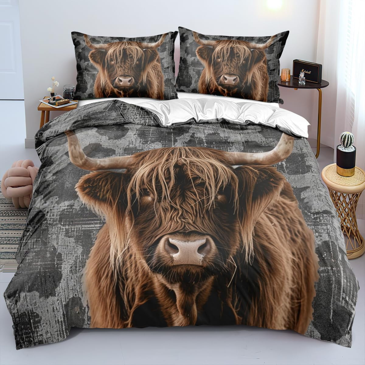 Brown Cow Duvet CoverMarble Bedding Set Funny Cattle Bed Sets Animals