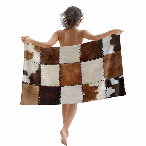 Brown Cow Print Beach Towels Blanket Soft&Absorbent Quick Dry Microfiber Cow Textured Pool Towels for Swimming ,Yoga, Sports, Gym, Camping,Large 30X60in,