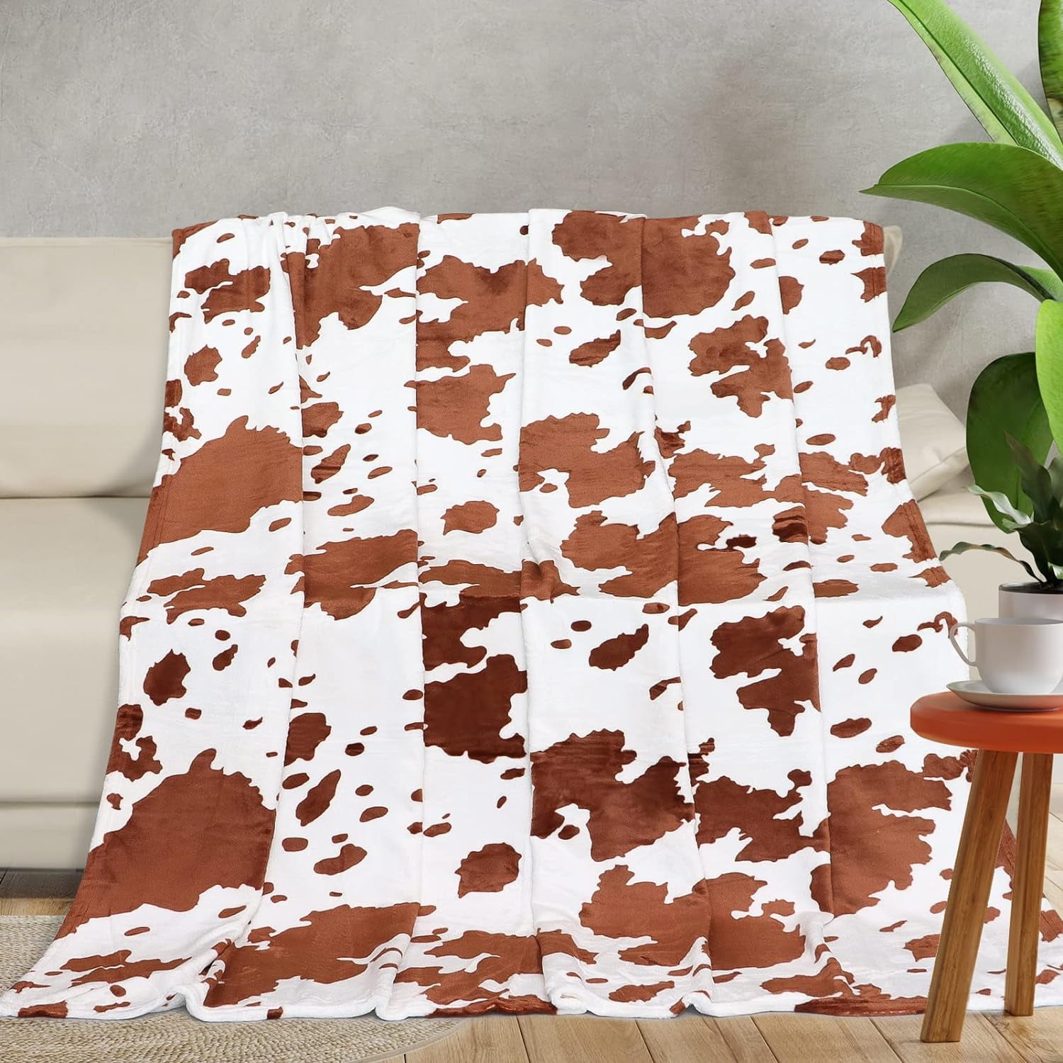 Brown Cow Print Blanket Lightweight Cozy Fleece Throw Blankets - Main Image