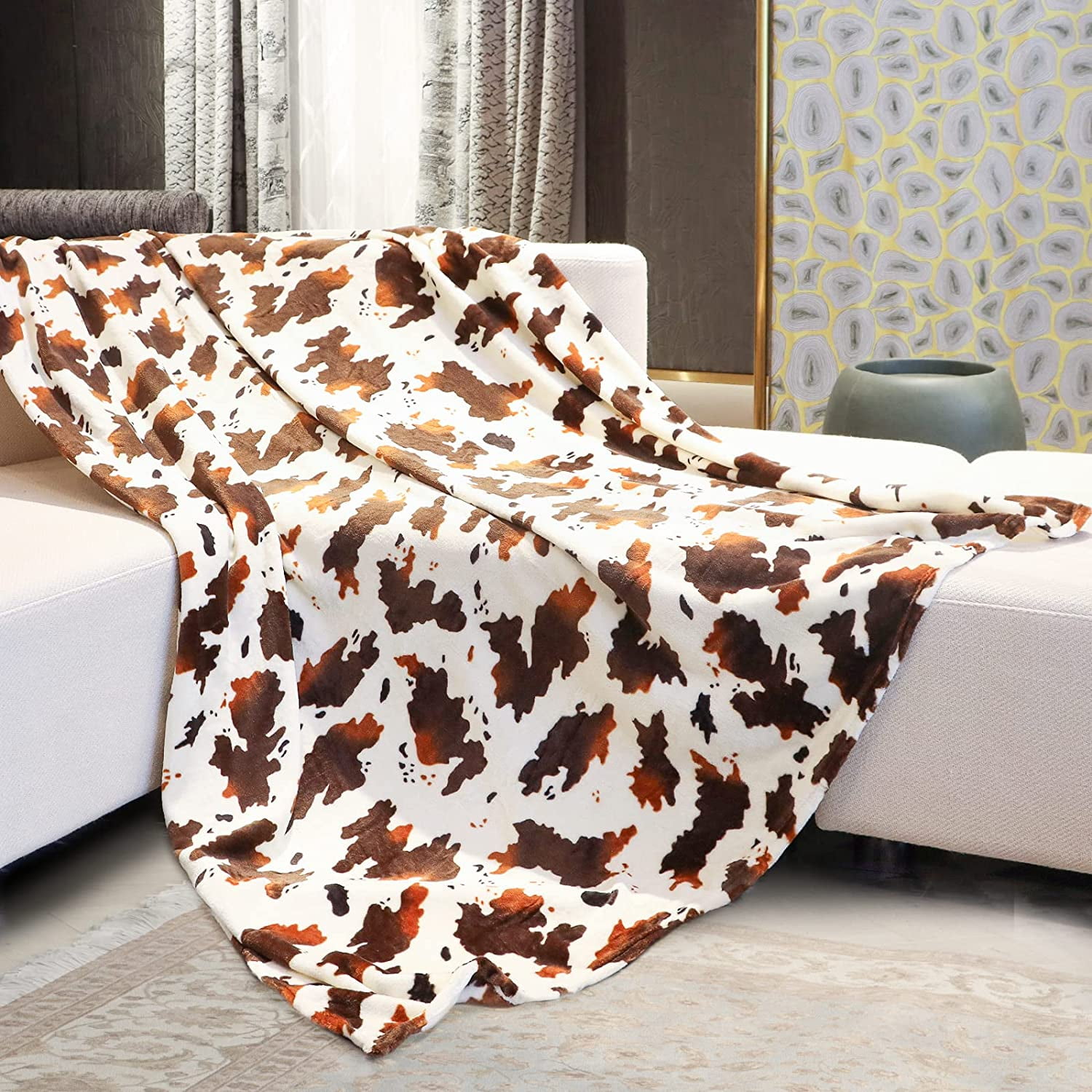 Brown Cow Print Blanket Twin Lightweight Couch Cow Throw Blankets Soft