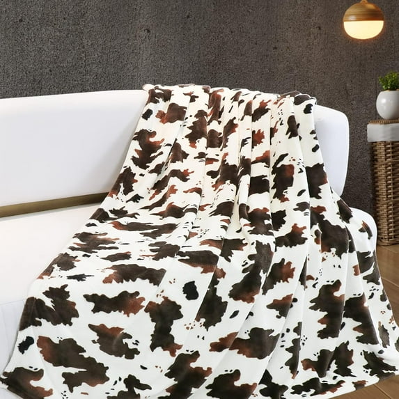 Brown Cow Print Blanket Twin Size Plush Fleece Fuzzy Lightweight Warm Cow Blanket Soft Microfiber Flannel Cozy Cow Print Throw Blanket Couch Bed Sofa All Seasons 60 x 80 in Cow Gift