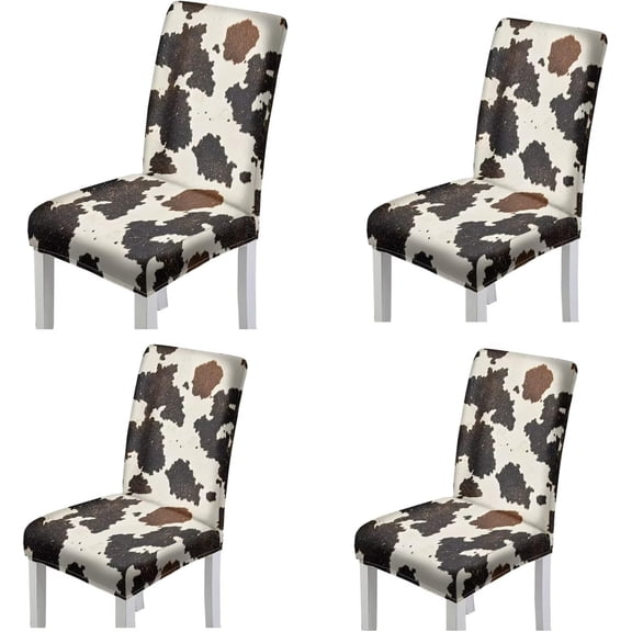 Brown Cow Print Elegant Chair Covers for Dining Chairs Set of 4 Washable No Arms Dining Room Chairs Slipcovers Reusable Removable Parsons Chair Covers Stretch Spandex Cover for Hotel Banquet
