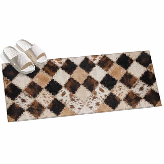 Brown Cow Print Hallway Runner Rug 2x6 Washable Non Slip Kitchen Runner Rug for Bedside Bathroom Farmhouse Country Cowhide Fur Textured Indoor Floor Carpet Area Rugs for Living Room Bedroom Office
