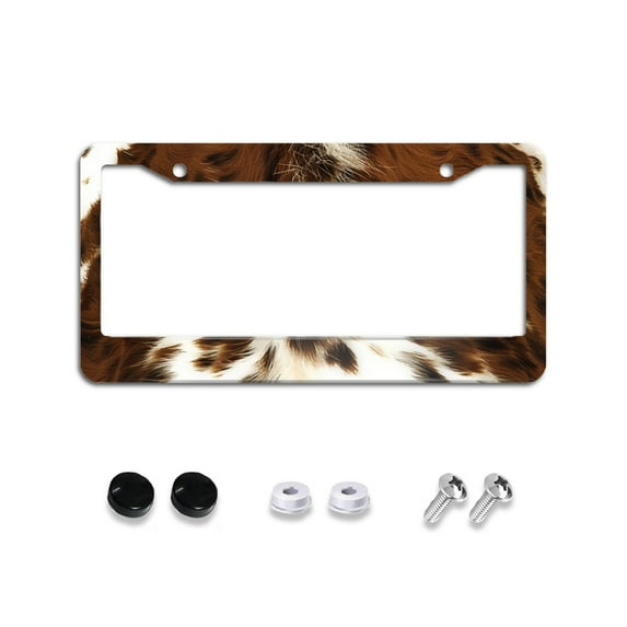 Brown Cow Print License Plate Frames for Women Men Car Plate Holder Cover Metal Tag Aluminum Car Accessories Front Rear Plate Decor