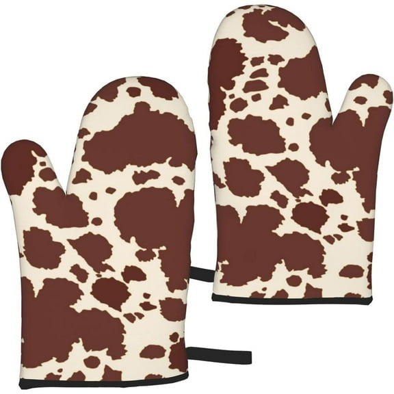 Brown Cow Print Oven Mitts Sets of 2 Heat Insulation Non-Slip Gloves for Cooking Baking Grilling BBQ Gifts