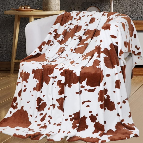 Brown Cow Print Plush Flannel Fleece Cute Throw, Soft Warm Cow Blankets, Lightweight Sofa Bed Travel Couch Blankets for Baby Kids Adults Girls Boys Teens Gift 50x60 inch