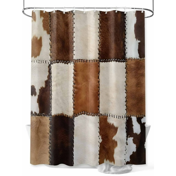 Brown Cow Print Shower Curtain, Cow Textured Bathroom Decor Curtains Set with Hooks, Waterproof Fabric Home Accessories， 72 X 78 Inch Long