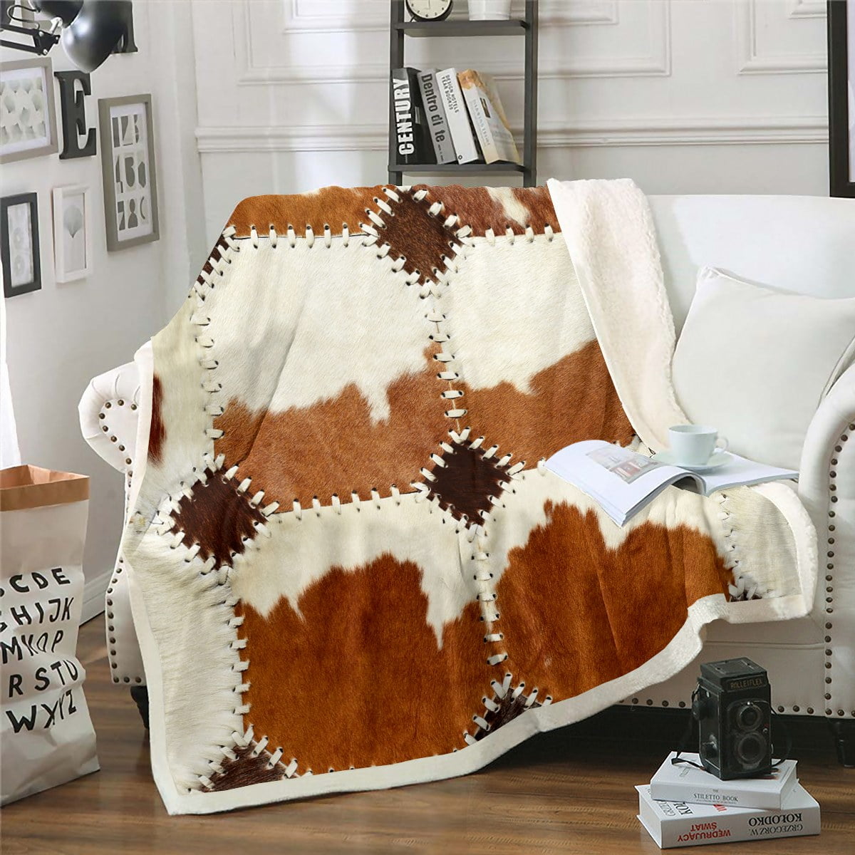 Brown Cow Print Throw Blanket for Bedroom,Cattle Highland Cow Cowhide