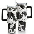thumbnail image 1 of Brown Cow Print Tumbler with Lid and Straw, Stainless Steel 40oz Tumbler with Handle, Cow Print Travel Coffee Mug Water Bottle, Highland Cow Gifts Cups for Women and Girls, 1 of 6