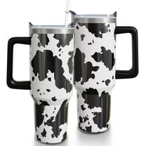 Brown Cow Print Tumbler with Lid and Straw, Stainless Steel 40oz Tumbler with Handle, Cow Print Travel Coffee Mug Water Bottle, Highland Cow Gifts Cups for Women and Girls