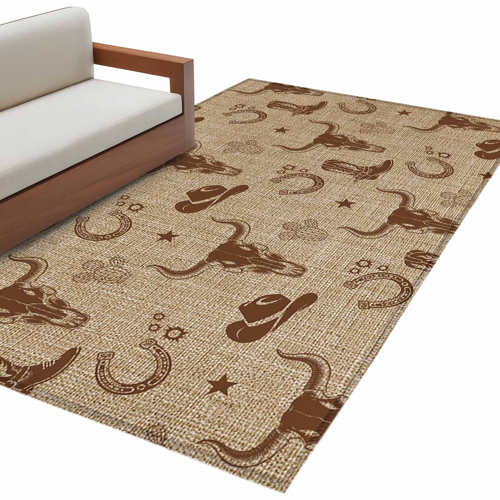 Burlp Rug Brown Cow Skull Area Rugs Collection 2.7'x5', Southwestern Vintage ...