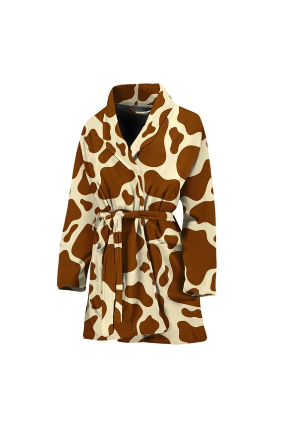 Brown Cow Women Bathrobe One Size Univeral Fits, Cow Cattle Fashion Lightweight Plush Fleece Long Robe For Women