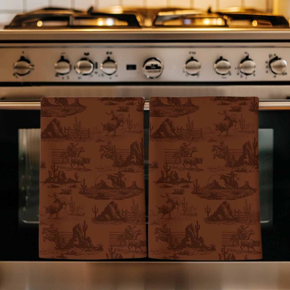 Brown Cowboy Kitchen Towels Set of 1, Western Country Vintage Nature Scenery Absorbent Dish Towels for Kitchen, Microfiber Hand Towel, Quick Drying Tea Towel for Cleaning Decorative Dishcloths