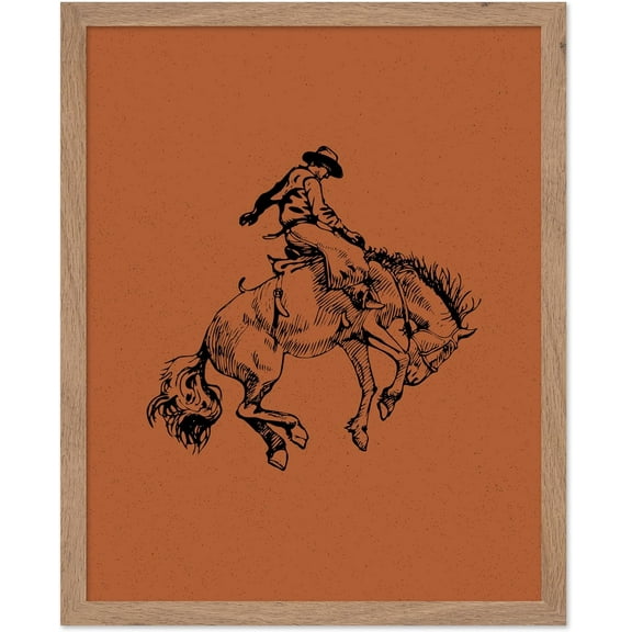 Brown Cowboy Poster - Retro Cowboy on Bucking Horse Print - Rodeo Art - Western Art - Wild West Art - Gift for Him & Her - Decor for Dorm, Office or Living Room,Unframed