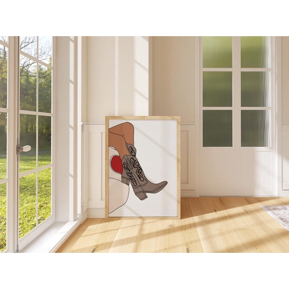 Brown Cowgirl Boots Illustration Boho Western Wall Art, Unframed Paper Print Size 8x12