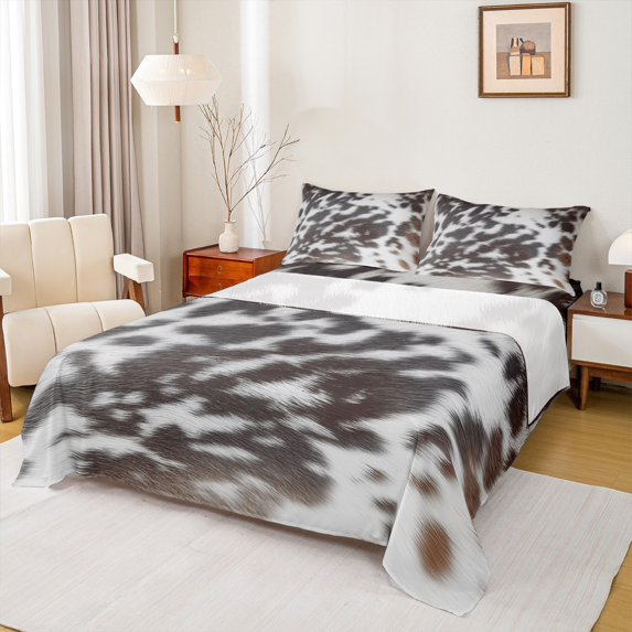 Brown Cowhide Bedding,Aztec Black White Aztec Cow Print Bed Sheet Set Full,Western Farm Animal Bed Sheets Men Women,Rustic Cowboy Cow Fitted Sheet & Flat Sheet 4 Pcs