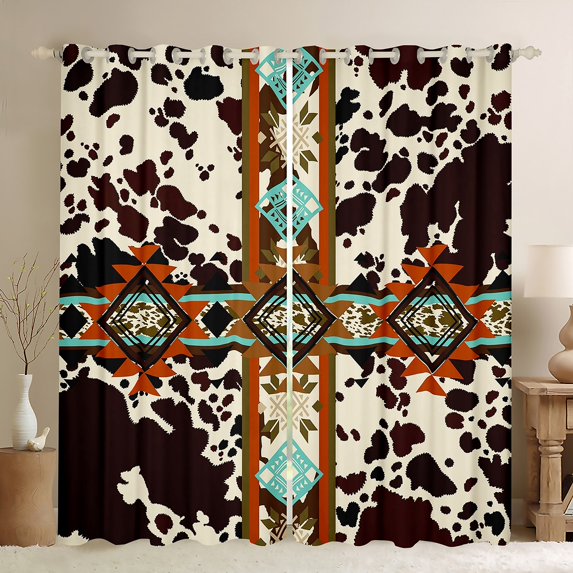 Brown Cowhide 30%-50% Blackout Curtains Exotic Tribal Arrow Aztec Curtains,Geometry Diamond Triangle Curtains & Drapes Western Animals Bull Cattle Cow Print Hide Farmhouse Decor