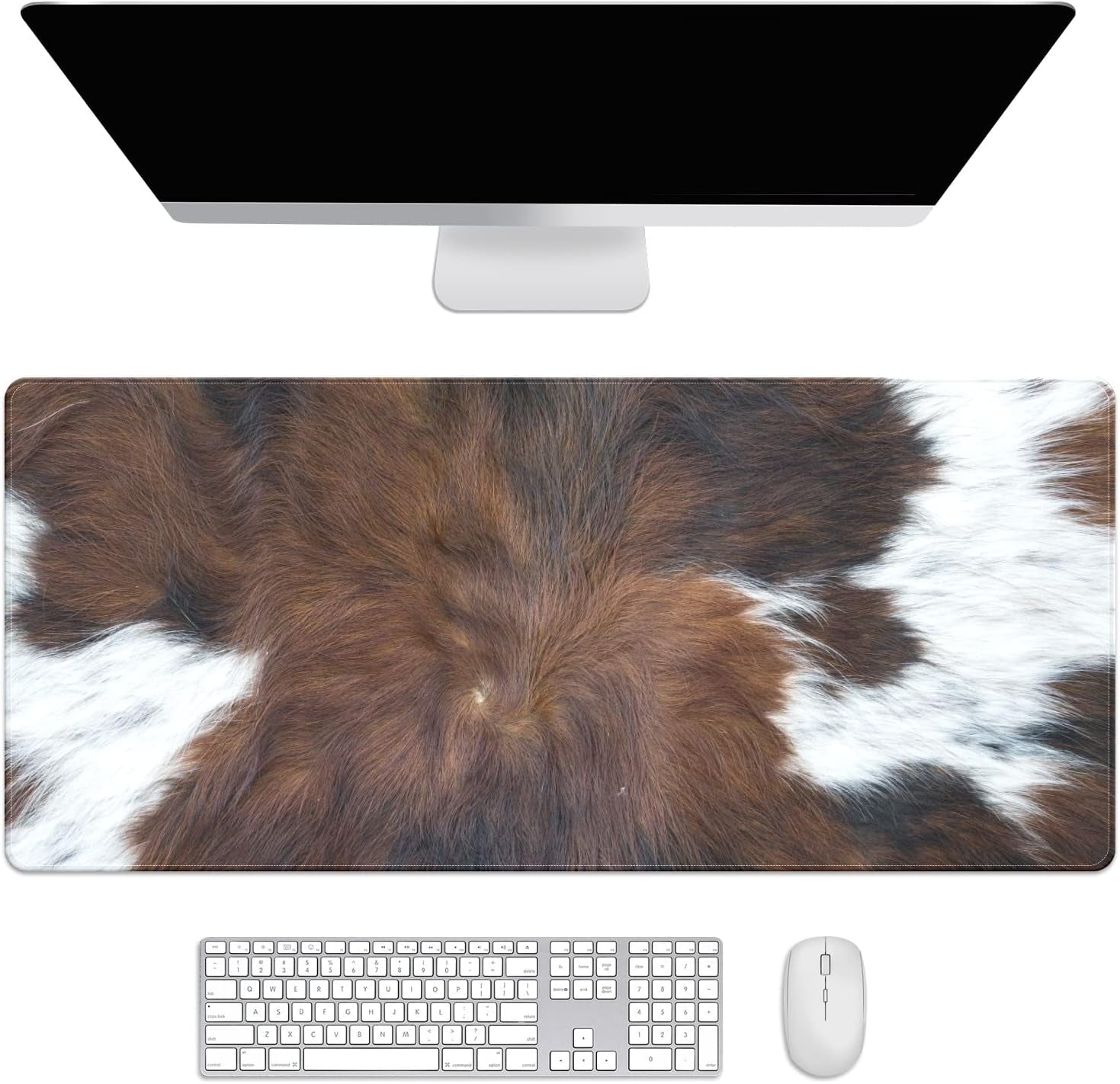 Brown Cowhide Desk Mat, Desk Accessory, Cute Workspace, Trendy Workspace, Trendy, 35.4x15.7in Large Gaming Mouse Pad, Cute Desk Topper, Pretty Desk Pad