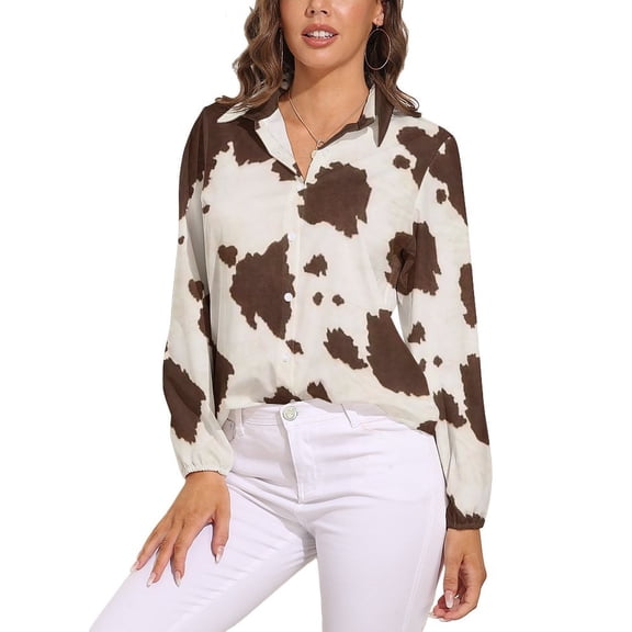 Brown Cowhide Leather Long Sleeve Blouse Woman Streetwear Casual Shirts Summer Oversize Woman Streetwear Clothing Birthday Present
