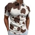 thumbnail image 1 of Brown Cowhide Leather Men Zipper T-shirt Summer Casual Short Sleeve T-shirt Top, 1 of 7