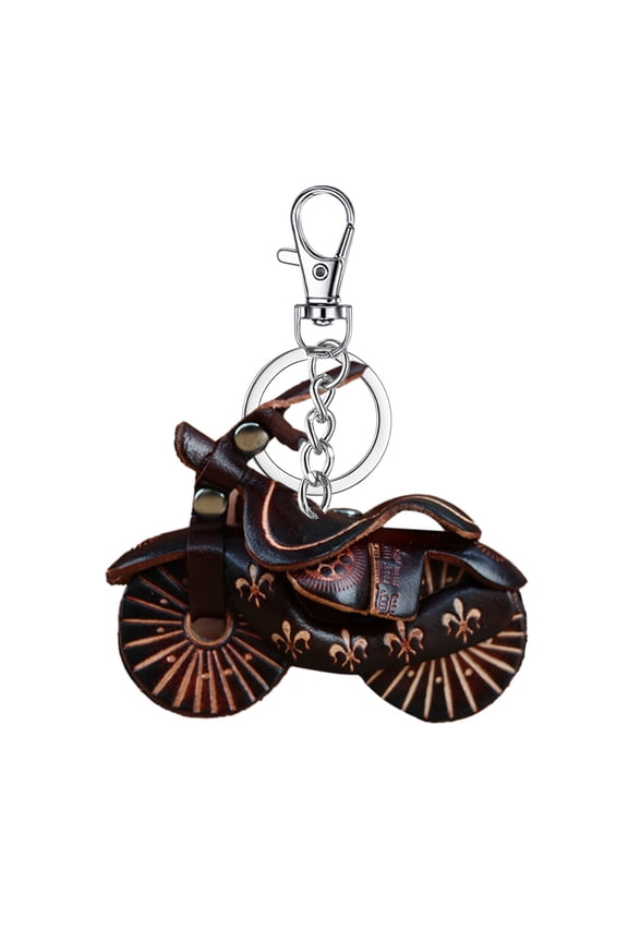 Brown Cowhide Leather Motorcycle Keychain Mini Bike Key Ring Genuine Leather Key Fob Motorcycle Enthusiast Gift Personalized Key Holder Novelty Key Accessory 2.17 x 1.97 inches