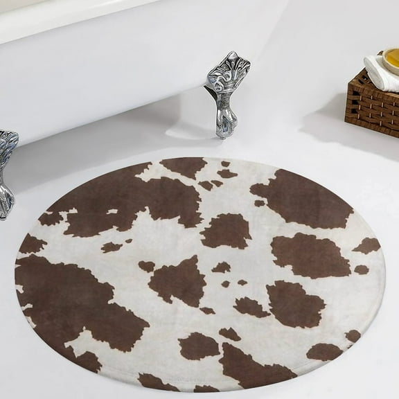 Brown Cowhide Leather Round Carpet Circle Rug Outdoor Patio Area Rug Washable Large Area Rugs Hallway Room Decor Fitness Mats