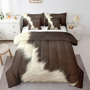 Brown Cowhide Print King Comforter Set 7 Pieces,Cow Comforter King Size for Bed Reversible,Cute Cow Hair Bed in a Bag with Comforter,Sheets,Pillowcases & Shams