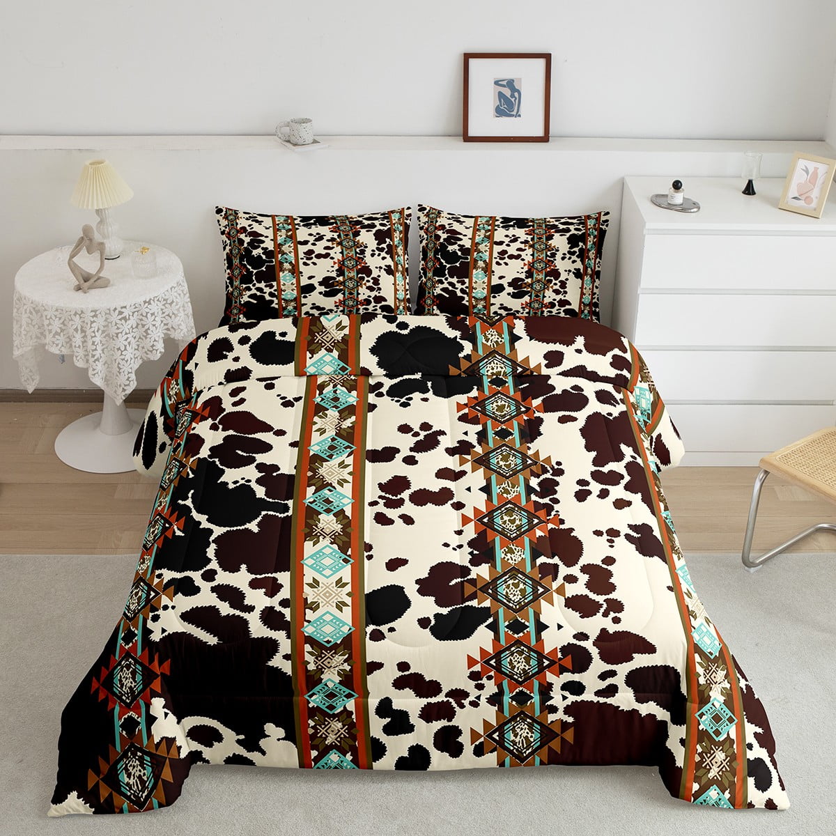 Brown Cowhide Quilt exotic Tribal Arrow Aztec Comforter Set Twin