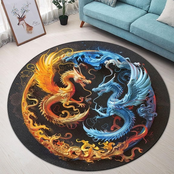 Brown Cowhide Round Area Rug, faux animal hide circle carpet for living room or office, soft washable non-slip floor mat, rustic ranch style home décor