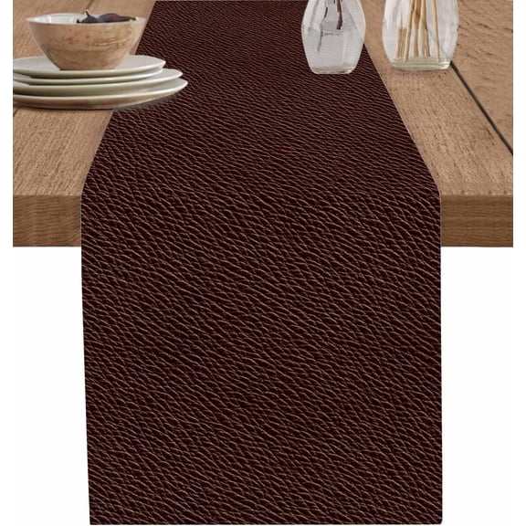 Brown Cowhide Short Table Runners 36 Inches, Cotton Linen Fabric Table Runner Dresser Scarf, Vintage Modern Abstract Leather Texture Tablerunner for Party/Kitchen/Dinner/Wedding Decor 13''''x36''''