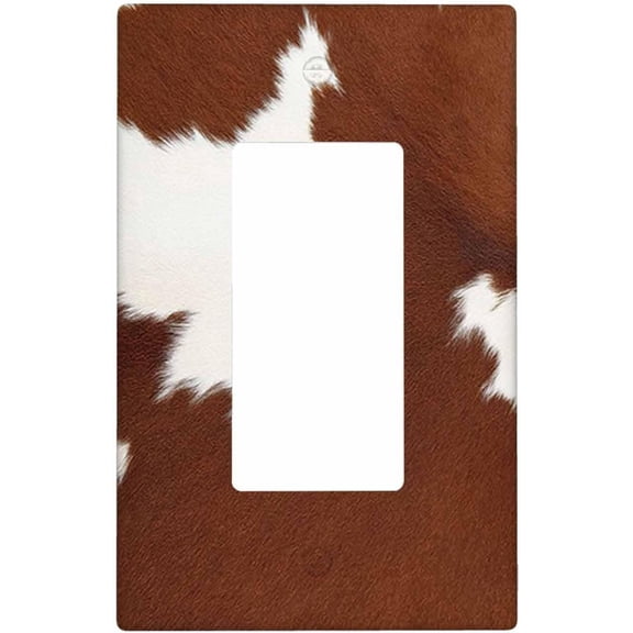 Brown Cowhide Single Rocker Wall Switch Covers Cow Print Leopard Farm Animal 1-Gang Light Plug Outlet Cover Home Office Living Room