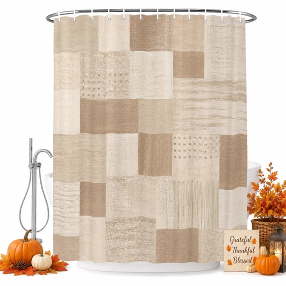 Brown Cream Checked Shower Curtain, Waterproof Shower Curtains for Bathroom, Vintage Buffalo Plaid Farmhouse Washable Fabric Bathtub Curtain Set Bath Decor with 12 Hooks Stall 36"x72"