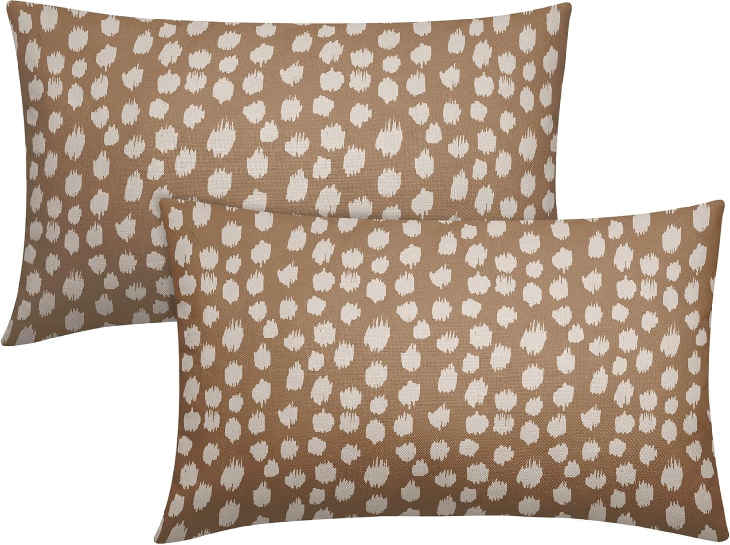Brown Cream Dots Lumbar Pillow Covers 12x20 Set of 2 Boho Design Polka Dot Print Throw Pillows Modern Outdoor Decorative Pillowcase Rectangle Linen Cushion Cases Decor for Sofa Couch Bed