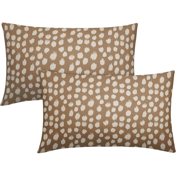 Brown Cream Dots Lumbar Pillow Covers 12x20 Set of 2 Boho Design Polka Dot Print Throw Pillows Modern Outdoor Decorative Pillowcase Rectangle Linen Cushion Cases Decor for Sofa Couch Bed
