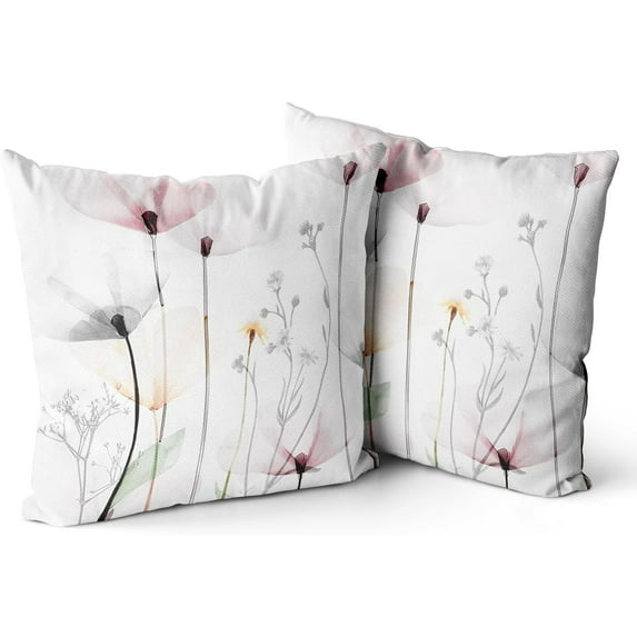Brown Cream Grey Pink Pillow Covers Watercolor Flower Couch 18x18'''' Pillow Cases Rustic Abstract Modern Throw Pillows Set of 2 Farmhouse Home Decor for Room Bedroom Bed Cushion Outdoor
