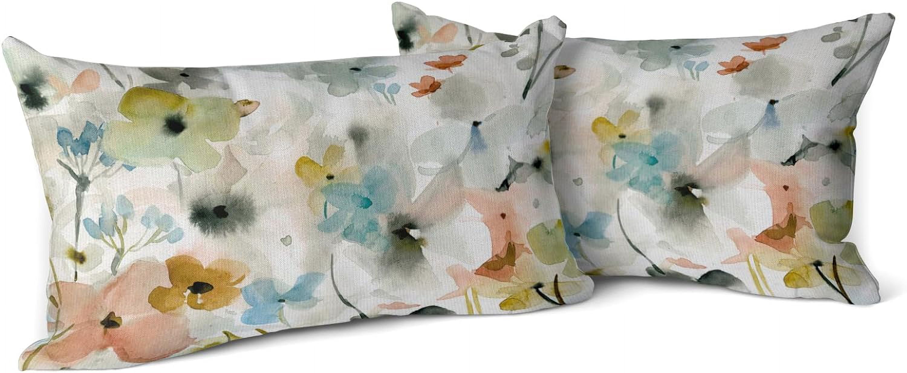 Set Of 2 Floral Pillow Covers 18x18 Inch - Watercolor Flower Design, Rustic Farmhouse Decor For Couch/Bed